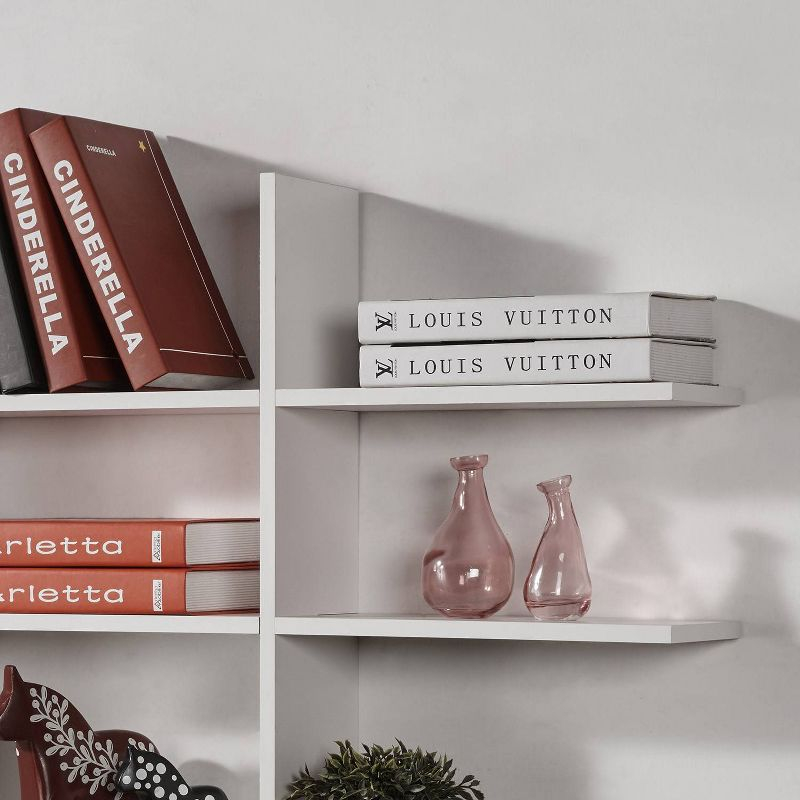 Danya B. 51" x 45" Five Tier Asymmetric Shelf White - Laminated, Interlocking, MDF Composite