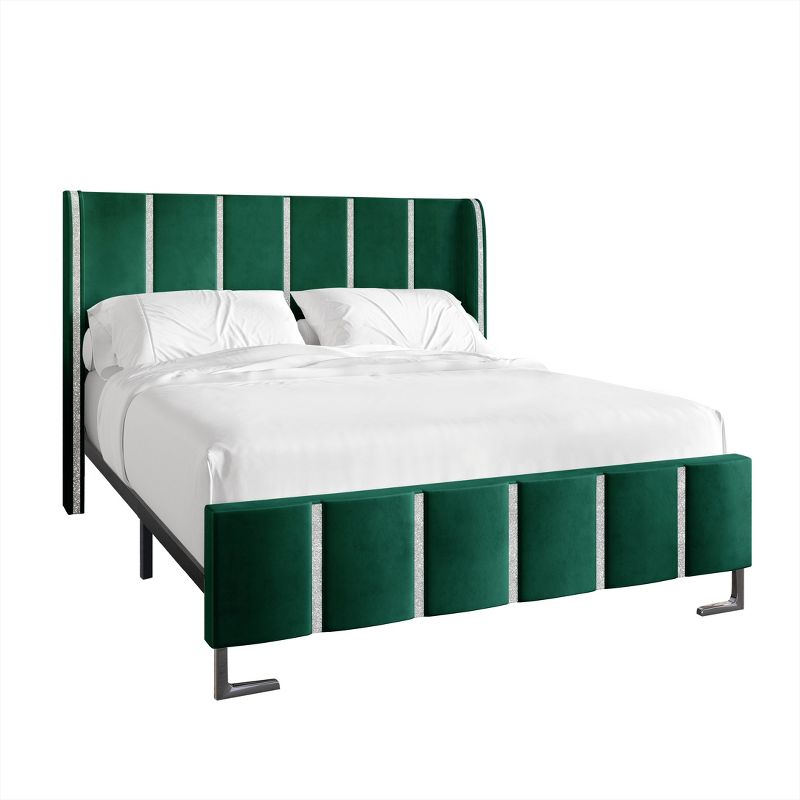 ChaletPosh Full Size Upholstered Bed in Green Velvet