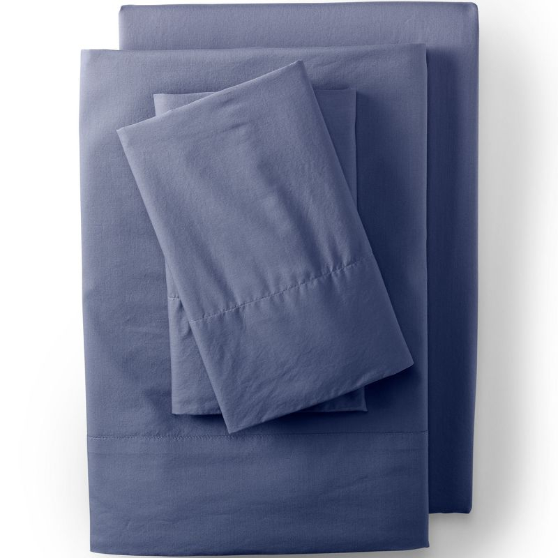 Lands' End Essential Garment Washed Cotton Percale Bed Sheet Set - Queen - Antique Navy