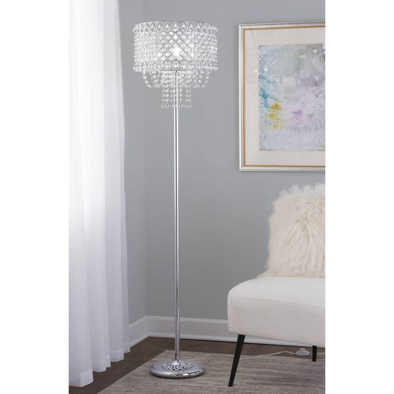 LumiSource Droplets 60" Contemporary Metal Floor Lamp in Polished Chrome and Clear K9 Crystal Accents from Grandview Gallery: UL Listed