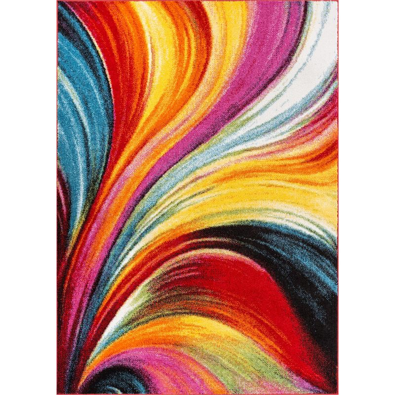 Well Woven Aurora Swirl Lines Modern Geometric Abstract Brush Stroke Painting Art Stripe 3'3" x 5' Multi Area Rug