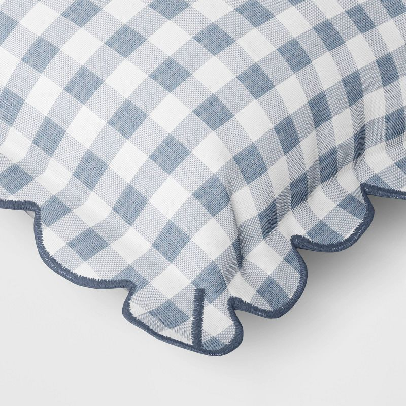 14"x20" Gingham Scalloped Edge Outdoor Lumbar Pillow Slate Blue - Threshold™ designed with Studio McGee
