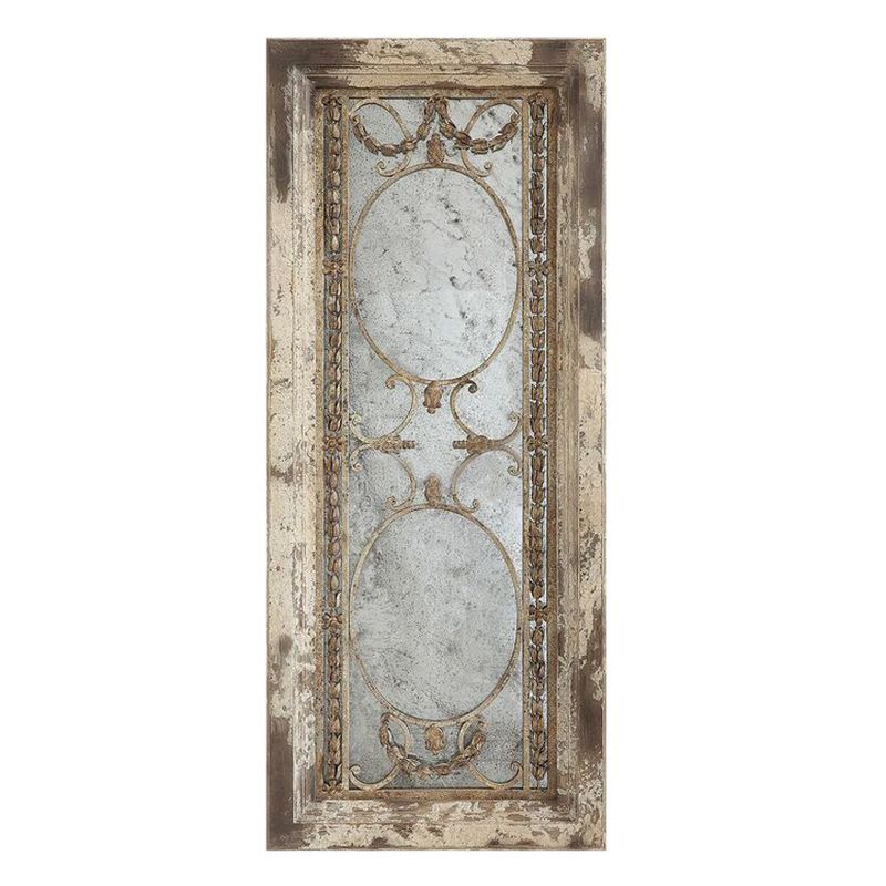 Storied Home Framed Antique Wall Mirror: Vintage Rectangular, Distressed Metal, No Assembly Required