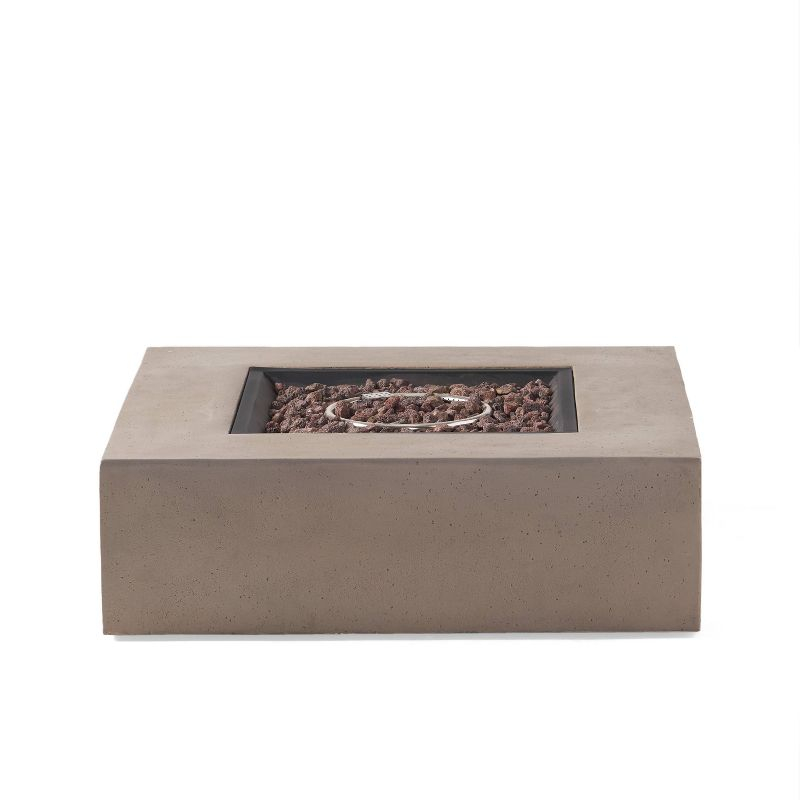 Aidan Outdoor 50000 BTU Light Weight Concrete Square Fire Pit Light Gray - Christopher Knight Home: No Assembly, Push Button Ignition