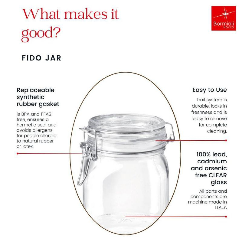 Bormioli Rocco Fido 135.25oz Glass Canning Jar: Clamp Jar, Dishwasher-Safe, Clear, 3.4" Neck Diameter