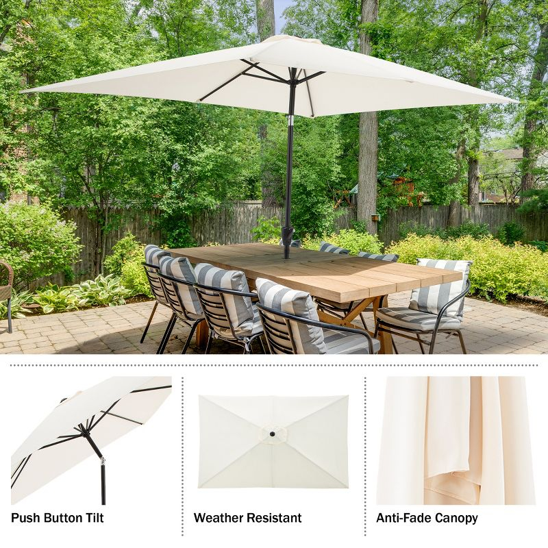 Rectangular Patio Umbrella - 10 Ft Easy Crank Sun Shade with Push Button Tilt for Outdoor Furniture, Deck, Backyard, or Pool by Pure Garden (Beige)