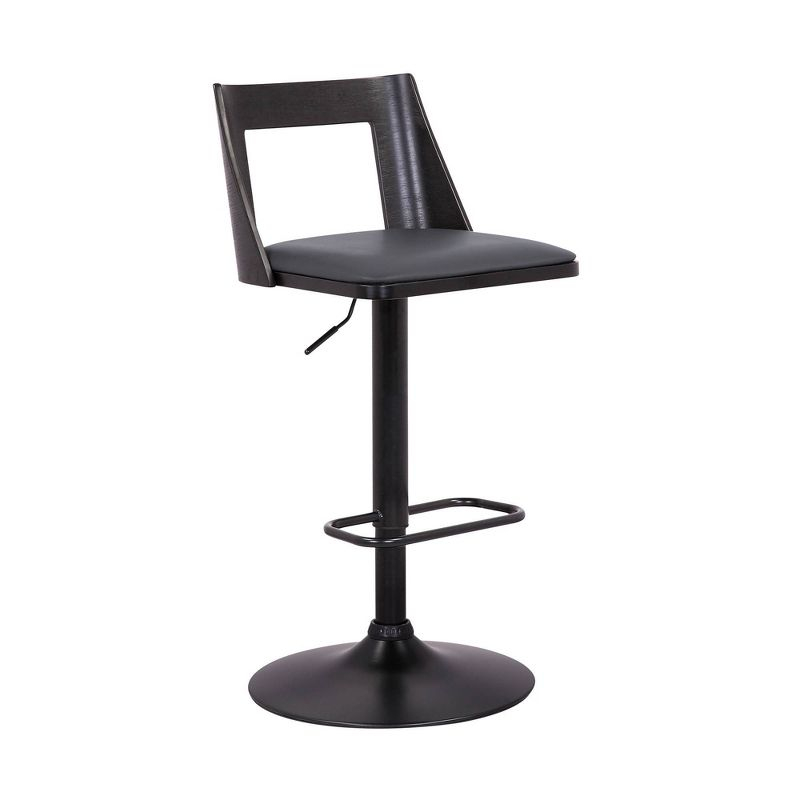 Milan Adjustable Swivel Faux Leather Metal Barstool Gray/Black - Armen Living: Pedestal Base, High-Density Foam