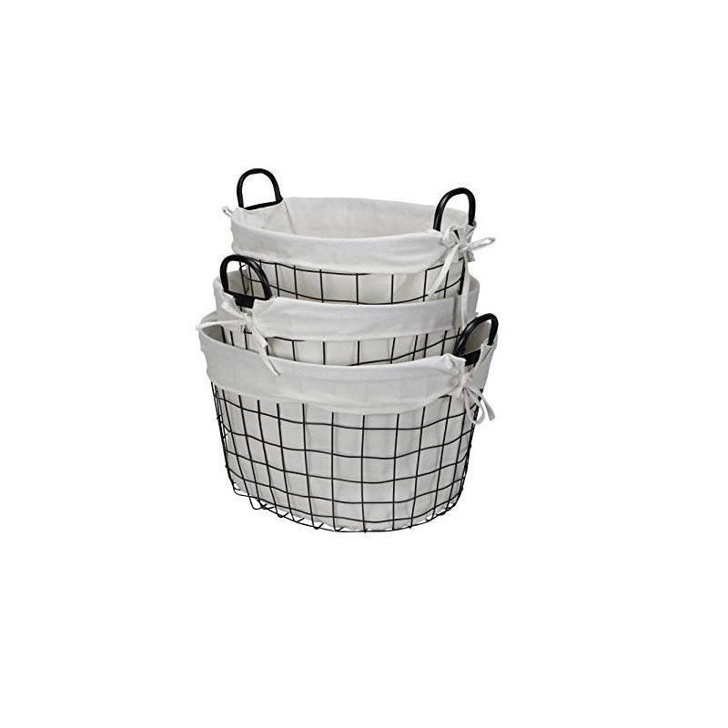 Cheung's Esker Set of 3 Lined Metal Wire Oval Baskets