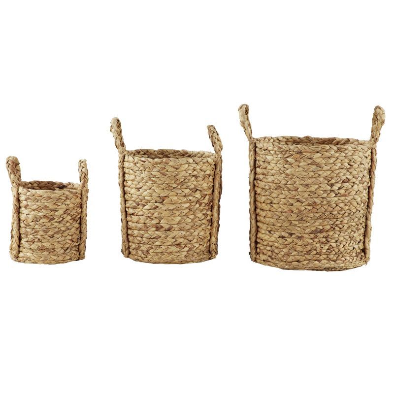 Set of 3 Seagrass Wicker Basket Planters with Handles Natural - Olivia & May: Indoor/Outdoor, 20" Size