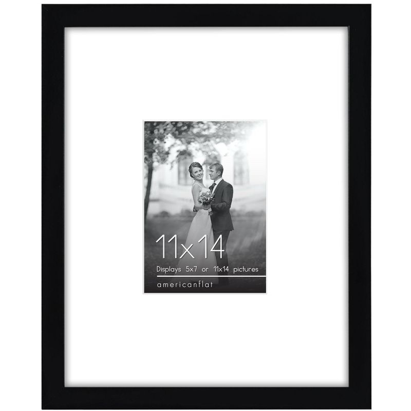 Americanflat 11x14 Picture Frame in Black - Displays 5x7 With Mat and 11x14 Without Mat - Composite Wood with Shatter Resistant Glass