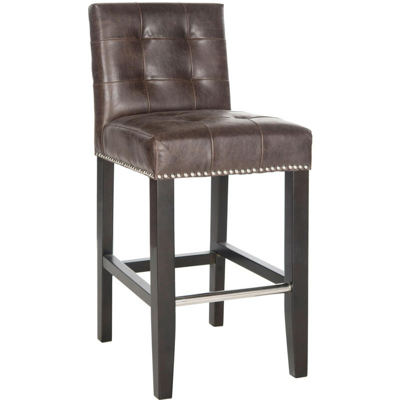 Thompson 23.9" Leather Counter Stool W/ Silver Nailheads - Antique Brown - Safavieh
