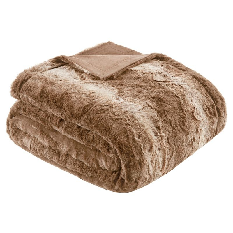 80"x96" Marselle Faux Fur Oversized Bed Throw Blanket Tan