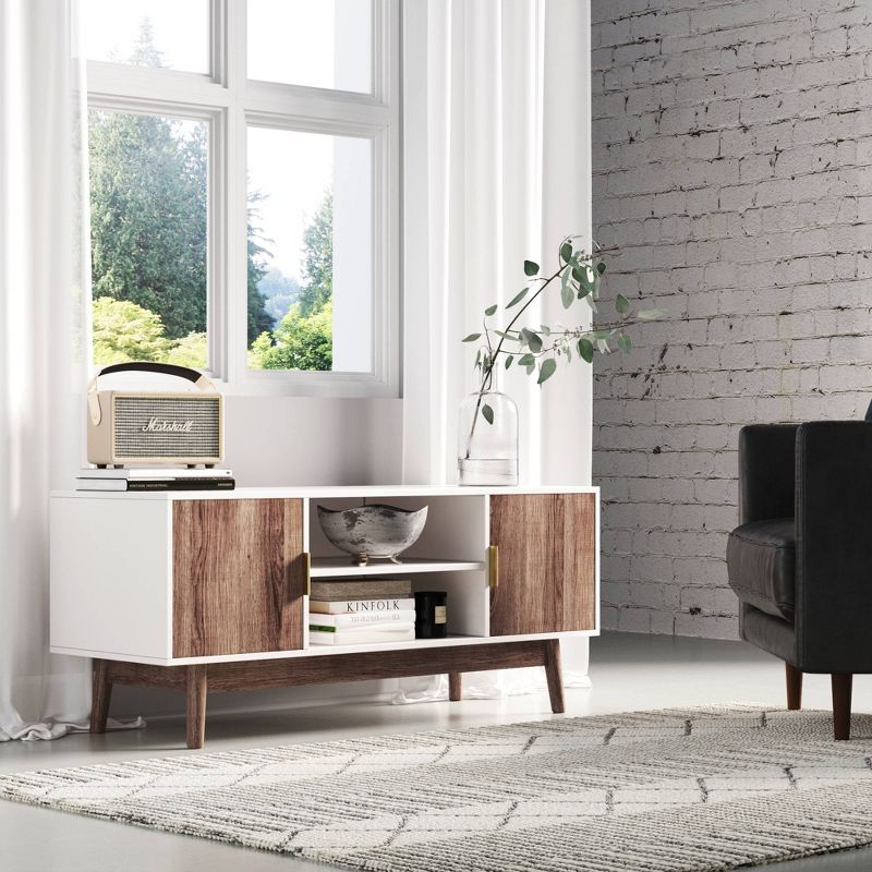 43&#34; Wesley Wood Mid Century 2 Door TV Cabinet for TVs up to 59&#34; White Warm/Reclaimed Oak - Nathan James