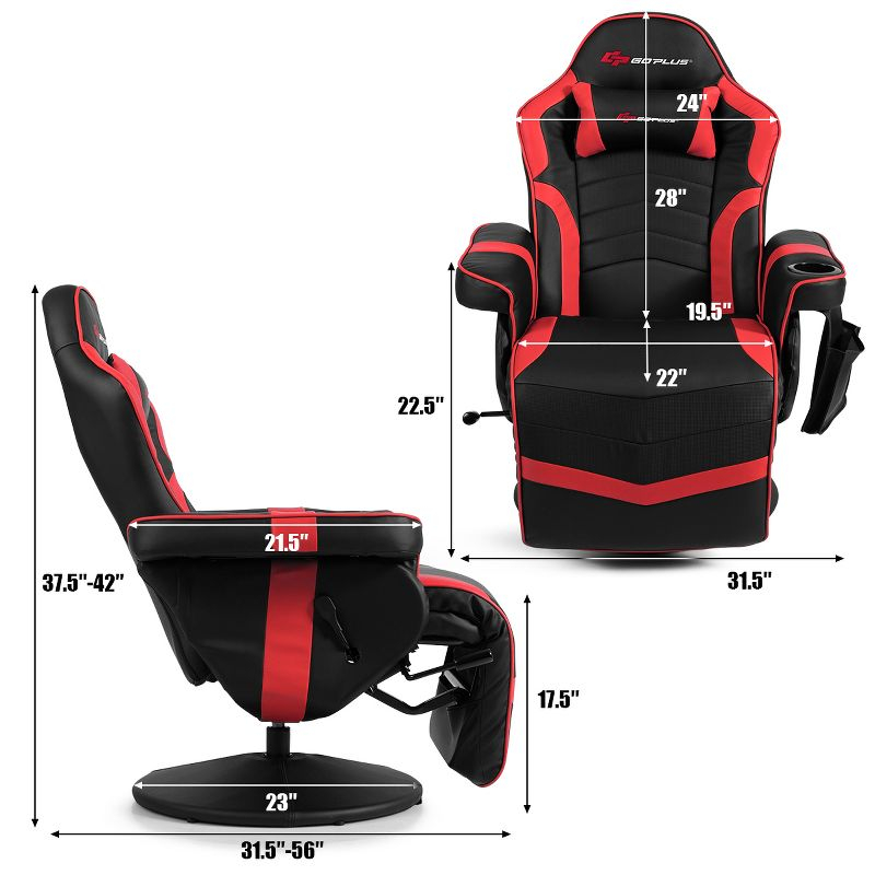 Costway Massage Gaming Recliner Reclining Racing Chair Swivel Red