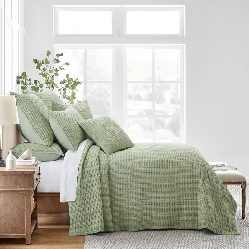 Mills Waffle Desert Green Twin Bedspread Set - Levtex Home