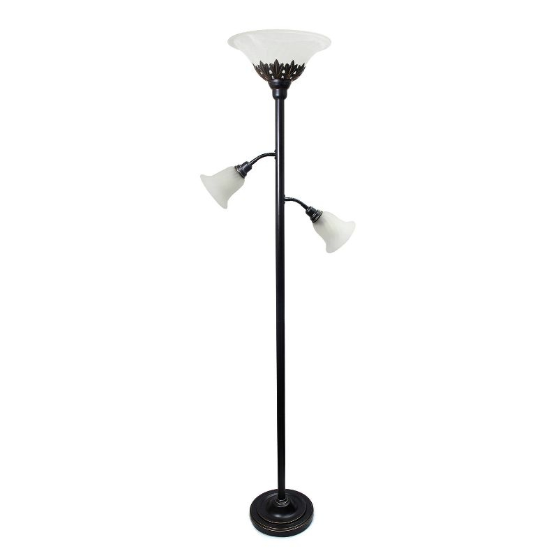 Torchiere Floor Lamp with 2 Reading Lights and Scalloped Glass Shades Bronze/White - Lalia Home: Adjustable, UL Listed, Metal Body