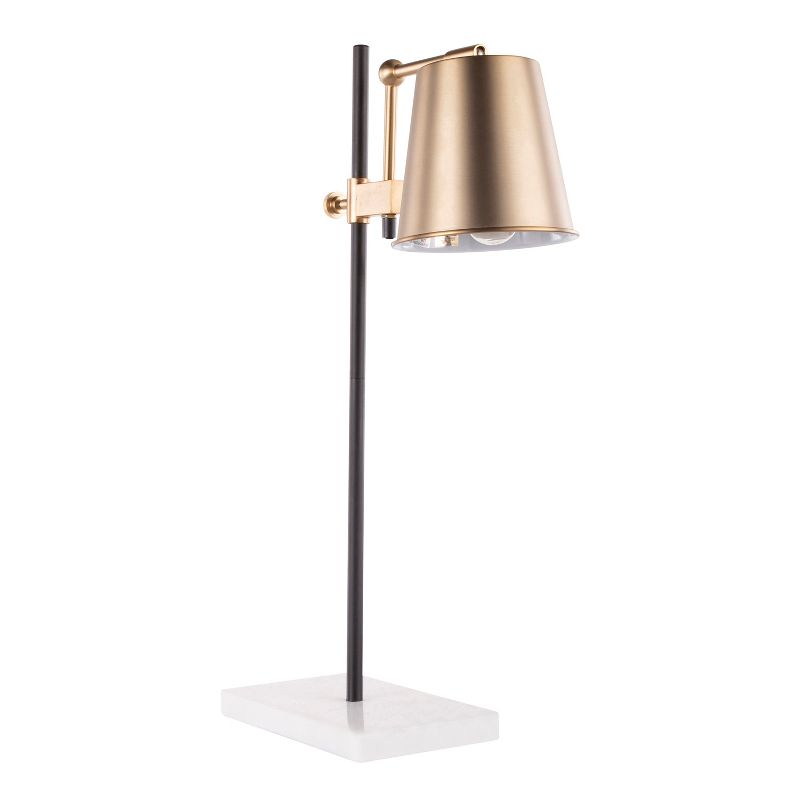 25-29" Metric Table Lamp Antique Brass/White - LumiSource: Vintage Style, Adjustable Head Tilt, UL Listed, Metal Shade