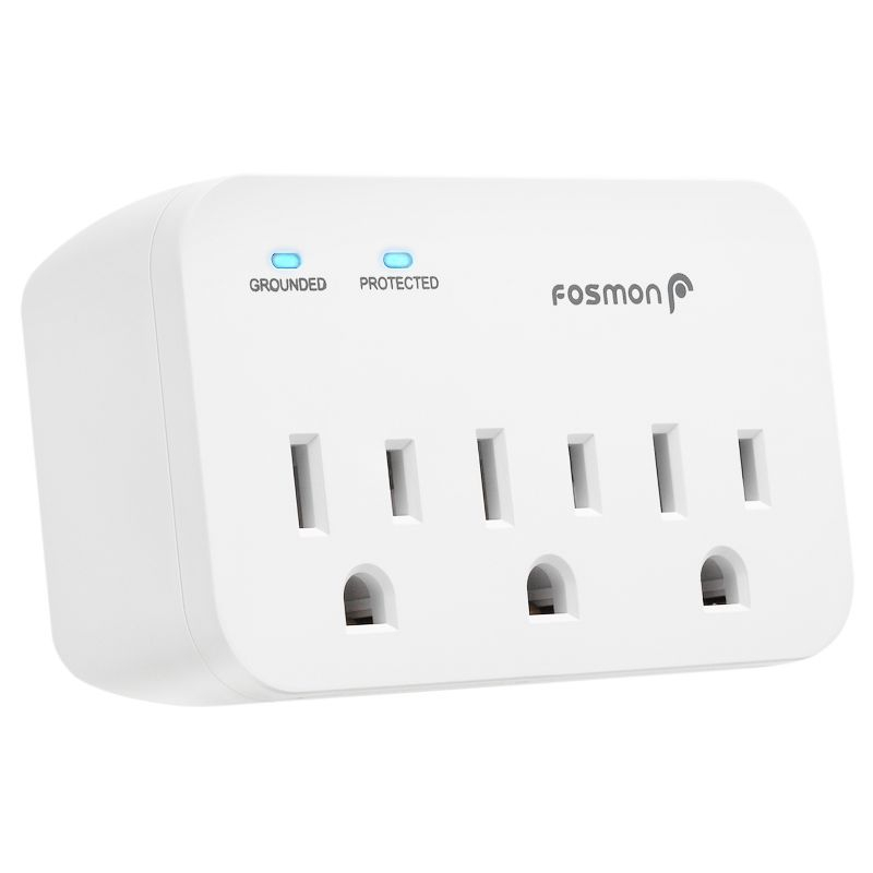 Fosmon [ETL Listed] 3-Outlet 1200J Surge Protector Outlet Extender, 3-Prong Outlet Splitter with Ground and Protected Indicator 125V/15A