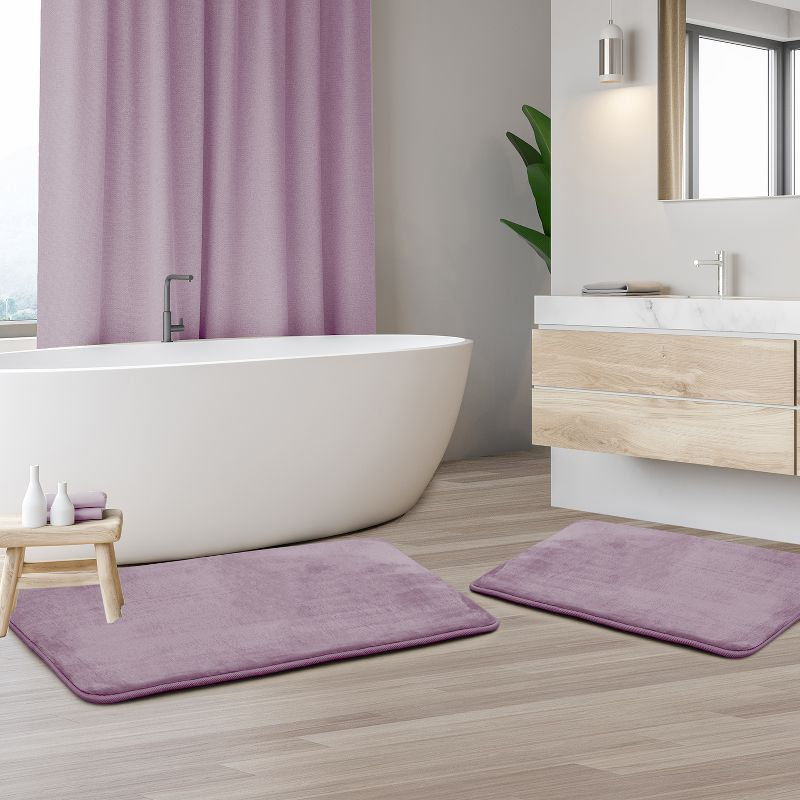 Hearth & Harbor 2 Piece Bathroom Rugs Bath Mat Set, Non-Slip Velvet Memory Foam Bath Mats, Dusty Purple
