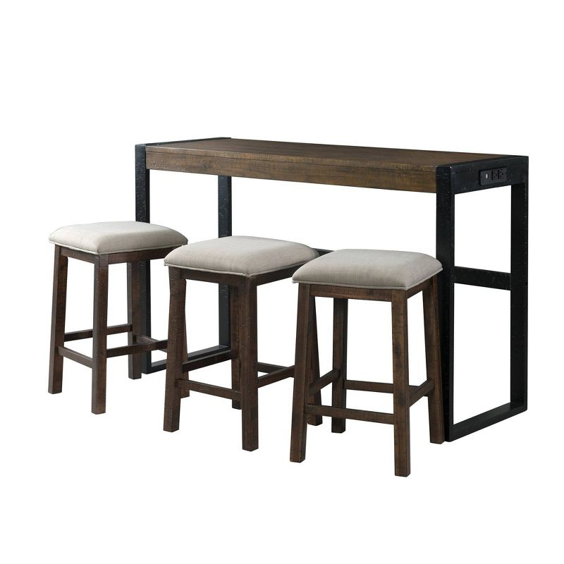 Enrico Multipurpose Bar Table Set Brown - Picket House Furnishings: Includes 3 Stools, USB Outlet