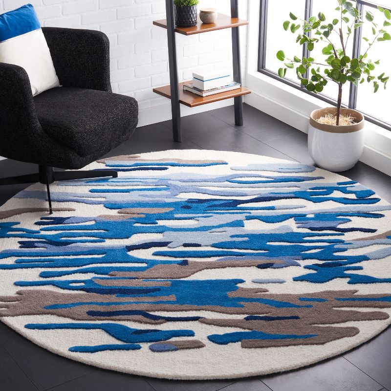 Rodeo Drive RD858 Hand Tufted Area Rug - Ivory/Blue - 6' Round - Safavieh.