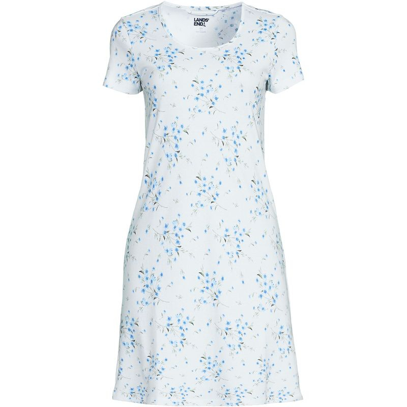 Lands' End Women's Cotton Short Sleeve Knee Length Nightgown - X Large - White Snow Drop Floral