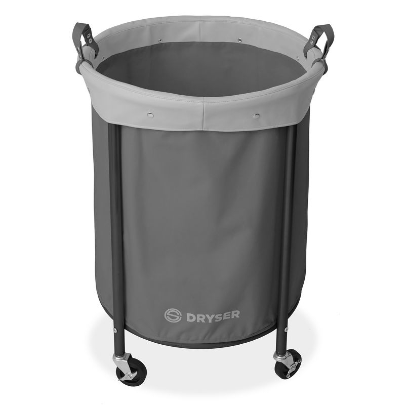 Dryser Round Commercial Heavy-Duty Rolling Laundry Hamper, Steel Frame Cart on Wheels with Removable Canvas Bin for Hotel or Home - Gray