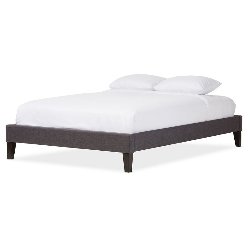 Baxton Studio Full Lancashire Modern and Contemporary Fabric Upholstered Bed Frame with Tapered Legs Dark Gray: No Box Spring Needed