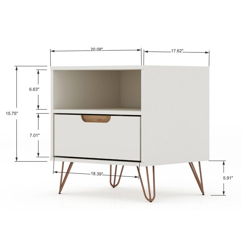 Set of 2 Rockefeller 1 Drawer Nightstands Off White/Nature - Manhattan Comfort