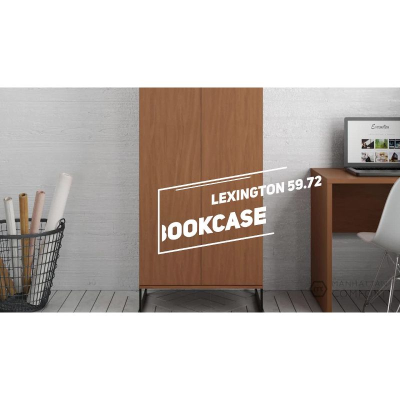 Manhattan Comfort 59.72" Lexington 4 Shelf Bookcase Black: Matte Finish, MDF Frame, Enclosed Storage Shelves