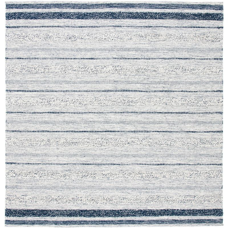 Striped Kilim STK517 Hand Woven Area Rug - Ivory/Navy - 7'x7' - Safavieh.