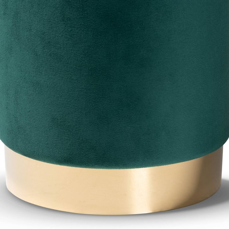 Chaela Velvet Metal Ottoman Green/Gold - Baxton Studio: Luxurious Footstool, Modern Bench Design