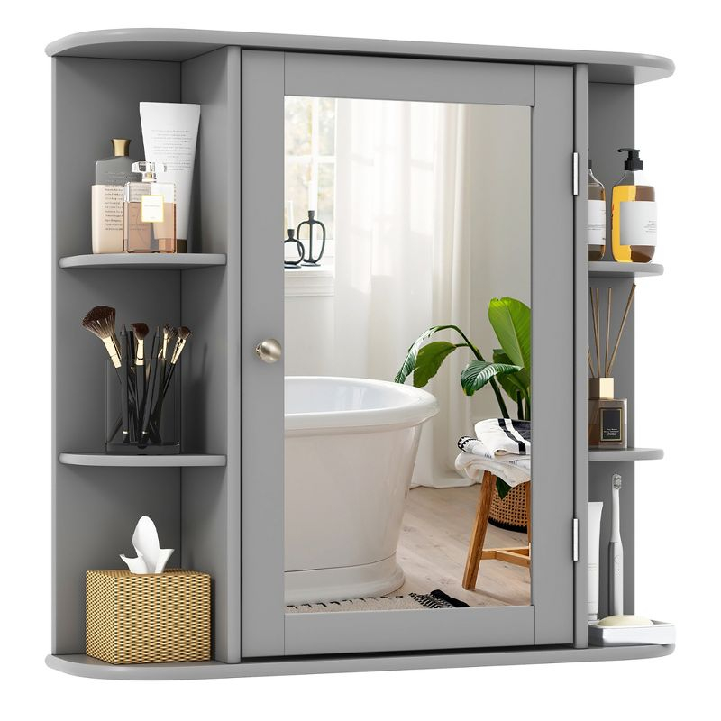Costway Multipurpose Mount Wall Surface Bathroom Storage Cabinet Mirror Gray