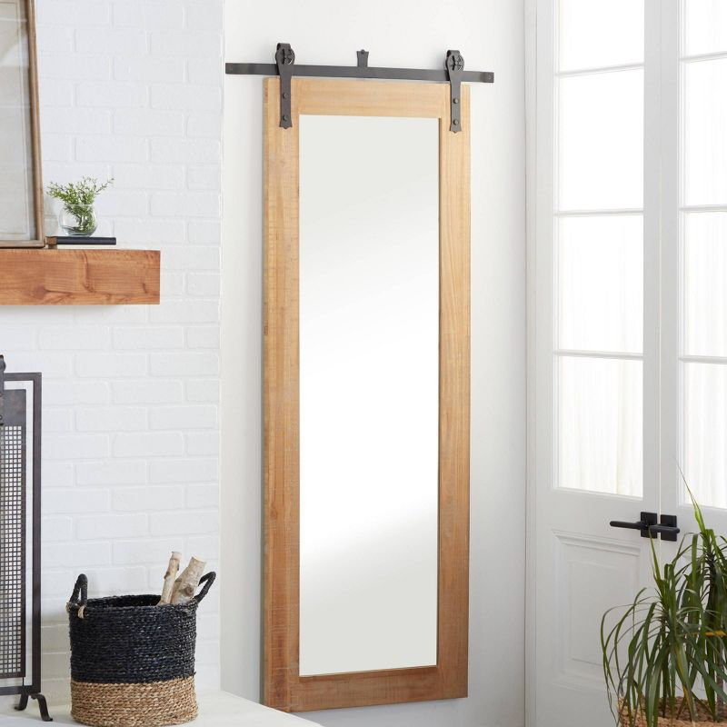 71" x 34" Wood Wall Mirror with Metal Hanging Rod Brown - Olivia & May: Industrial Style, No Assembly Required