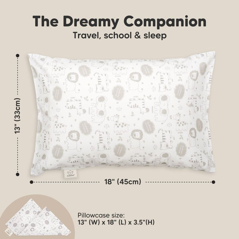 KeaBabies Toddler Pillow with Pillowcase, 13X18 Soft Organic Cotton Toddler Pillows for Sleeping, Kids Travel Pillow Age 2-5 (KeaSafari)