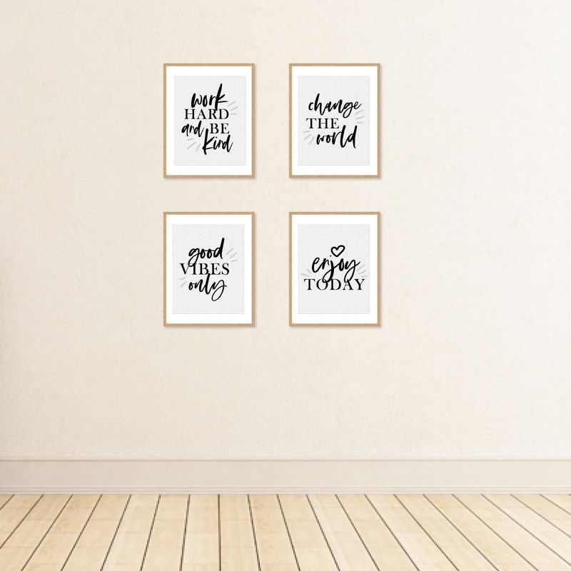 Big Dot of Happiness Work Hard and Be Kind - Unframed Inspirational Quotes Linen Paper Wall Art - Set of 4 - Artisms - 8 x 10 inches Black and White