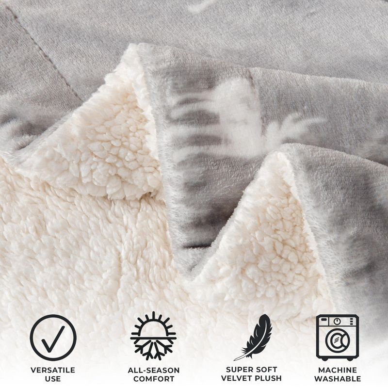 Velvet Plush Soft Fleece Reversible Throw, Warm and Comfortable Bed Blanket - Great Bay Home (Full / Queen, Grey Moose)