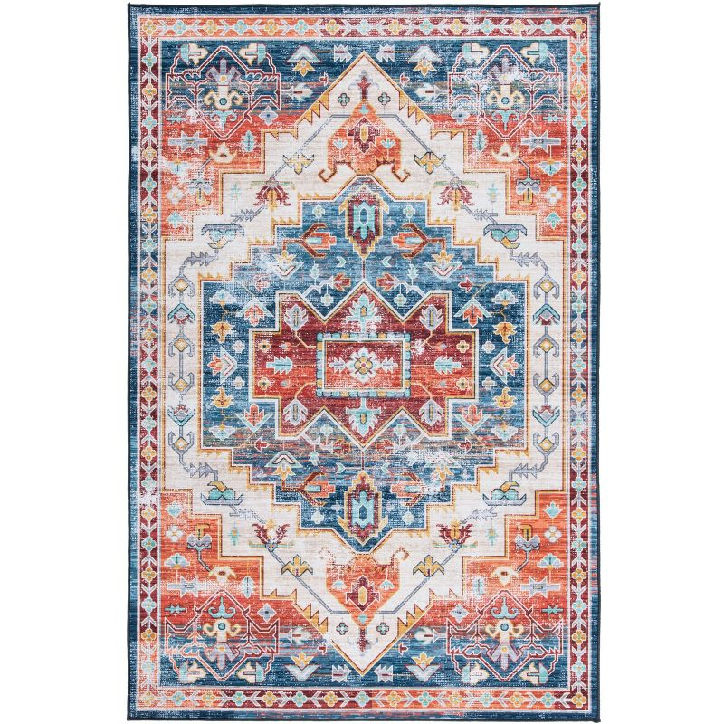 Tucson Vintage Persian TSN116 Power Loomed Machine Washable Skid-Resistant Indoor Accent Rug - Blue/Rust - 3'x5' - Safavieh