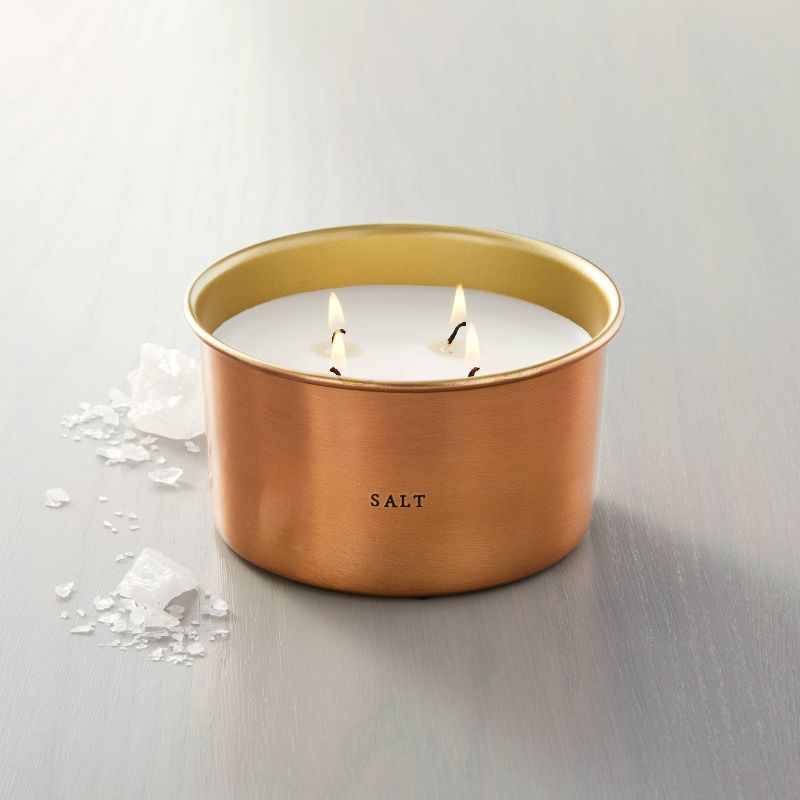 Lidded Metal Salt 4-Wick Jar Candle Brass Finish 20oz - Hearth & Hand™ with Magnolia: Tropical Oasis Aroma, Soy Blend Wax