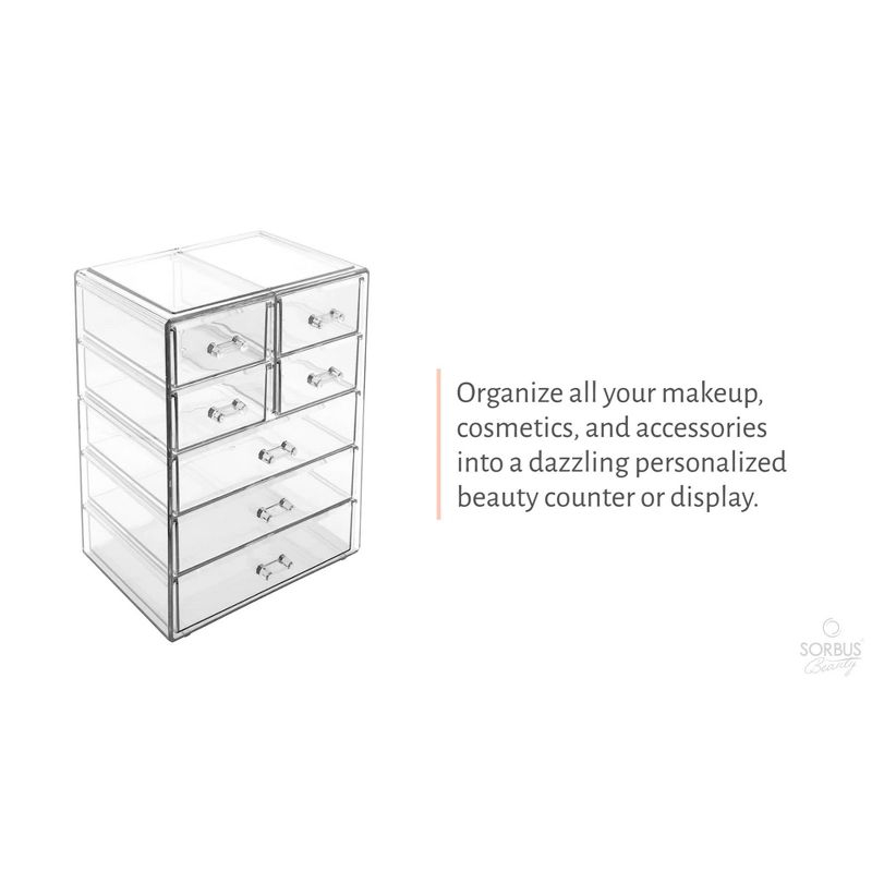 Sorbus Acrylic Makeup Organizer Case - Big Clear Makeup Organizer for Vanity, Bathroom, College Dorm, Closet, Desk (Purple)