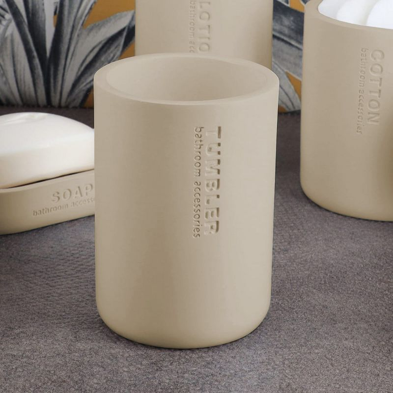 Evideco French Home Goods Chic Beige Bathroom Essentials Set with Natural Bamboo - 5 pieces