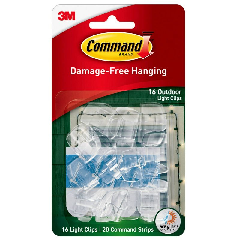 Command 16ct Damage-Free Hanging Outdoor Light Clips with Adhesive Strips