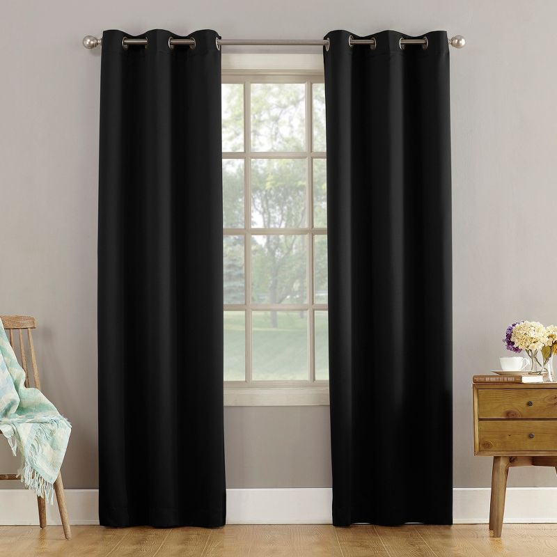 40"x95" Sun Zero Room Darkening Lazlo Grommet Curtain Panel Black: Modern Thermal Insulated, Energy Efficient