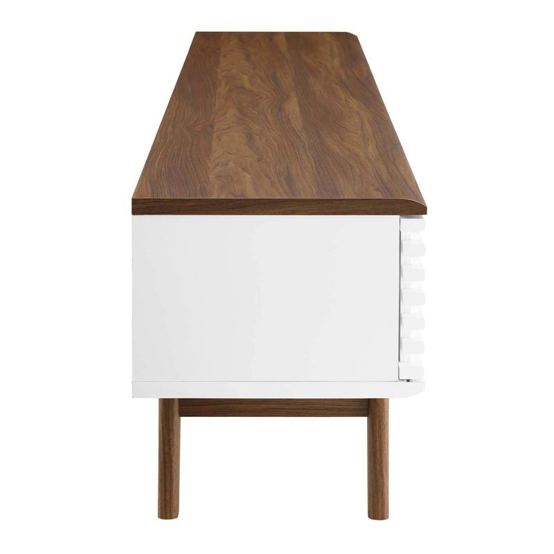 Render Entertainment Center TV Stand for TVs up to 78" Walnut/White - Modway: Mid-Century Design, Media Storage, Cable Management