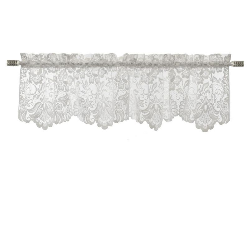 Habitat Limoges Sheer Rod Pocket Flat Valance Floral Lace Design Delicate Scalloped Bottom Hem 55" x 15" White