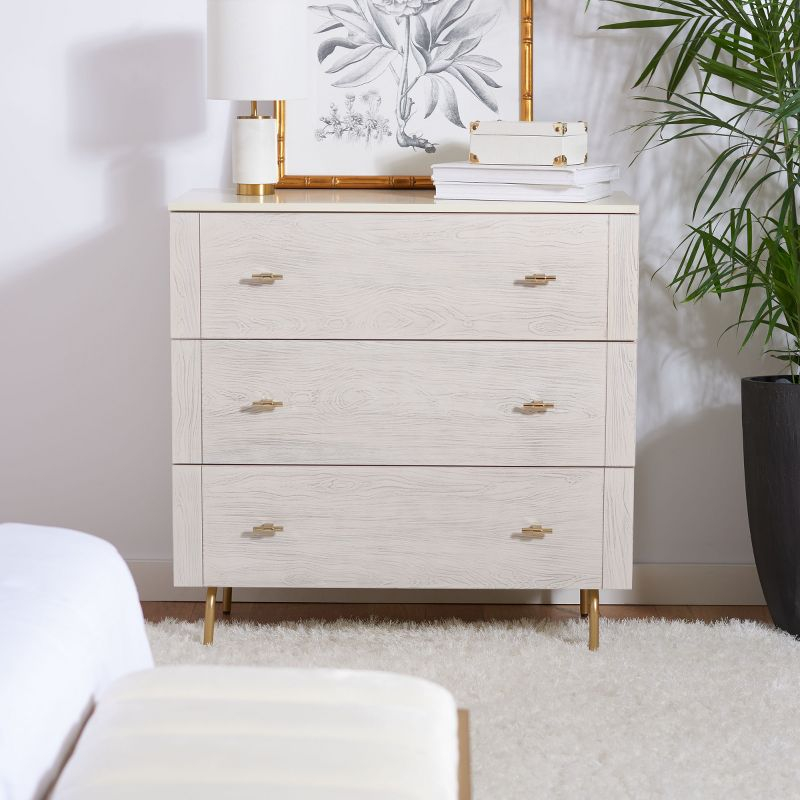 Genevieve 3 Drawer Dresser - DRS5000 - Cream/White Washed - Safavieh