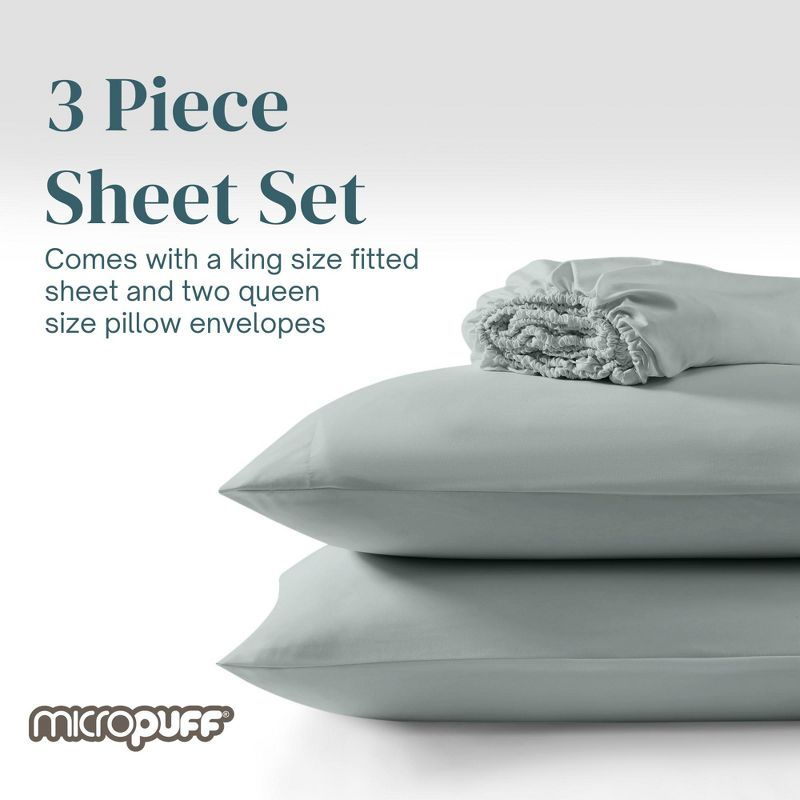 Micropuff 2-Piece Queen Pillowcase Set with Matching King Size (78"x80") Fitted Sheet Set - Wrinkle Free (Flat Sheet Not Included)