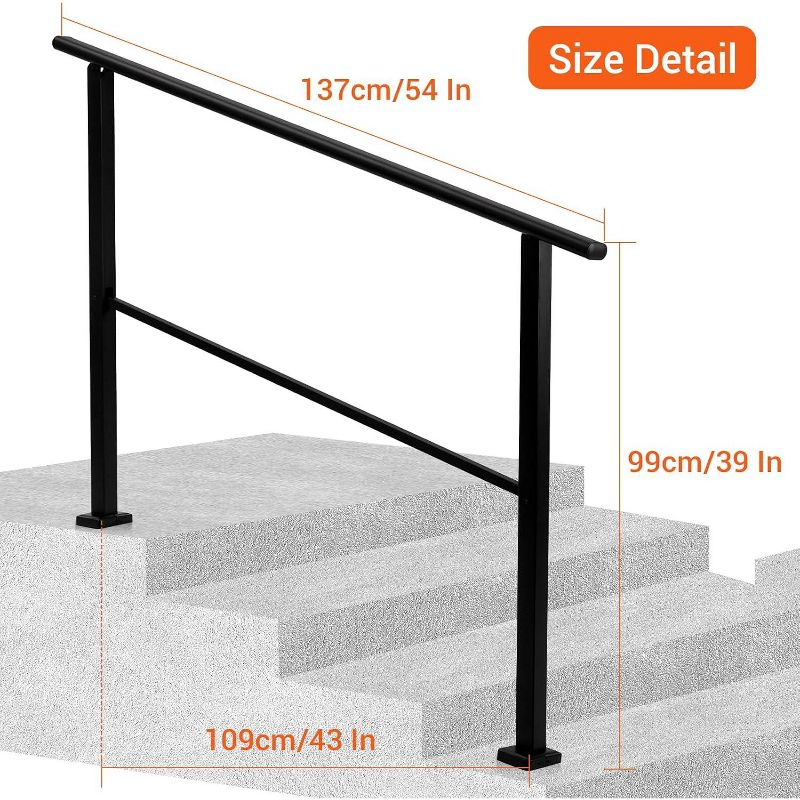 Metal Hand Rails for Outdoor Steps, Outdoor Handrail Stair Railing Kit, Exterior Hand Rails, 4 Steps
