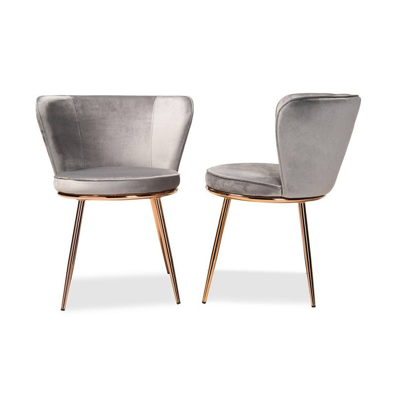 2pc Farah Velvet Fabric Upholstered Metal Dining Chair Set Gray/Rose Gold - Baxton Studio: Elegant Design, Sturdy Support