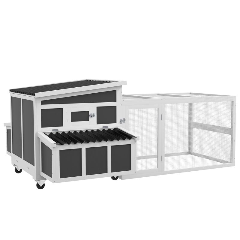 PawHut Wooden Chicken Coop with Nesting Box, Outdoor Poultry Cage Rabbit Hutch with Run for 6 Chickens, Ducks, Hens, Small Animals, Dark Gray